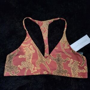 Boys + Arrows Brown and Gold Bikini Top with Leopard Print